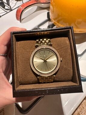 Michael Kors Gold Tone Crystal Accent Bracelet Watch